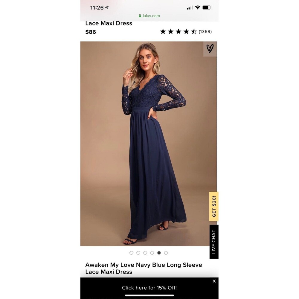 Lulus Navy Blue Crochet Lace Long Sleeve Maxi Dress